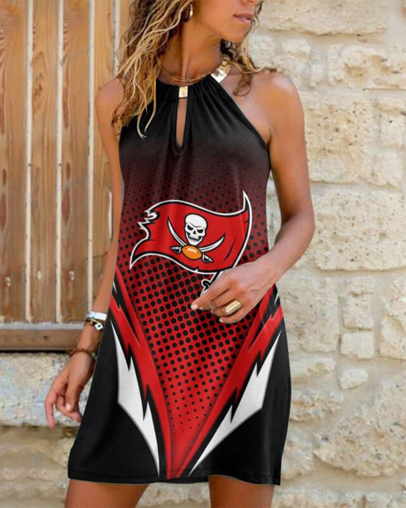 Tampa Bay Buccaneers Summer Casual Metal Halter Neck Sleeveless Dress