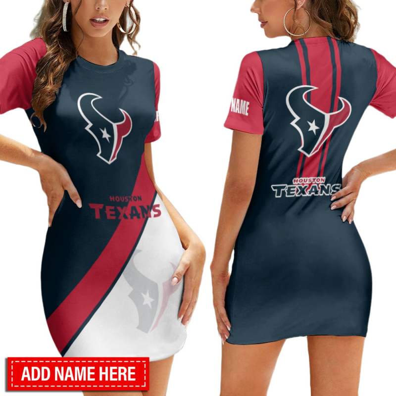 Houston Texans Personalized Short Sleeve Bodycon Mini Dress