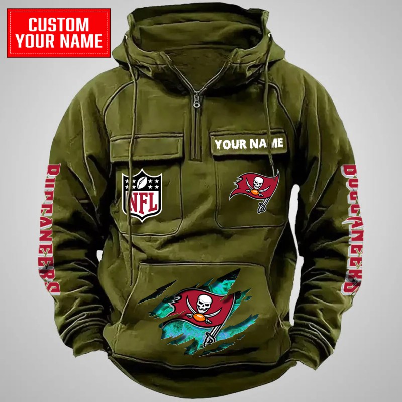 Tampa Bay Buccaneers Multi-Pockets Zip Hoodie Green