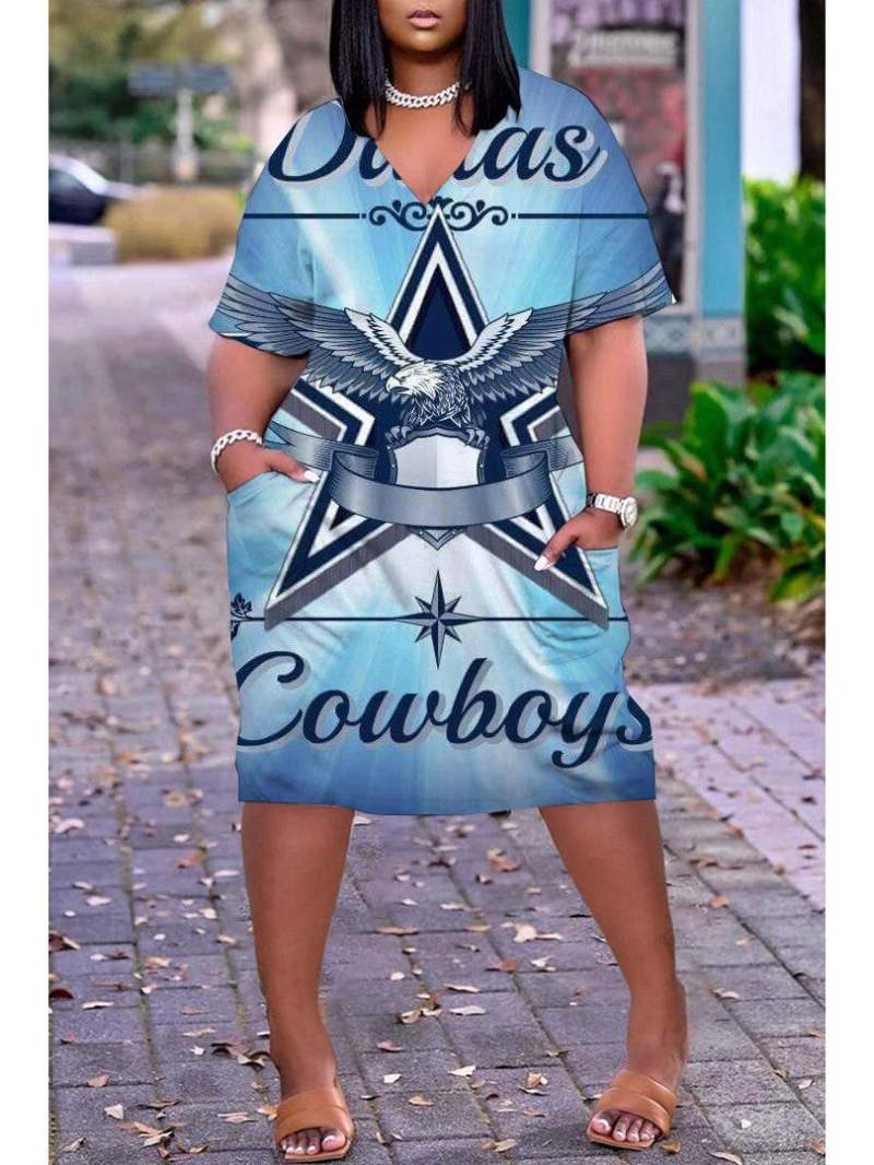 Dallas Cowboys V-neck Casual Pocket Dress