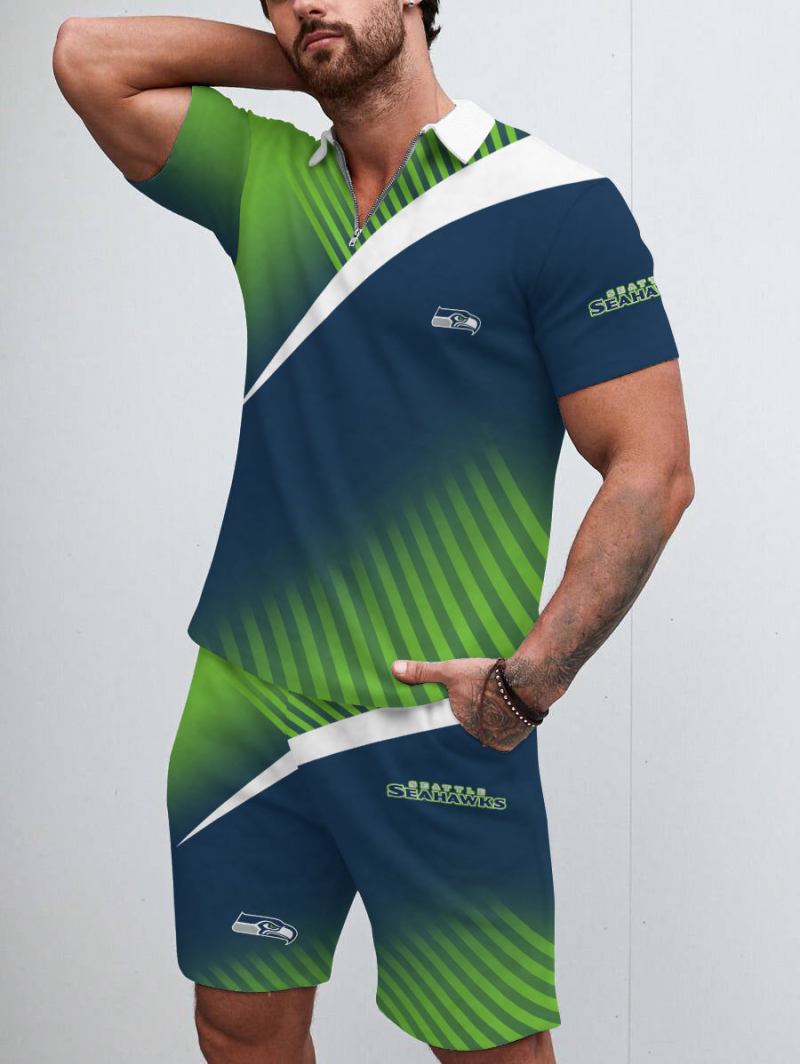 Seattle Seahawks Limited Edition ZIP Polo Shirt and Shorts Two-Piece Suit
