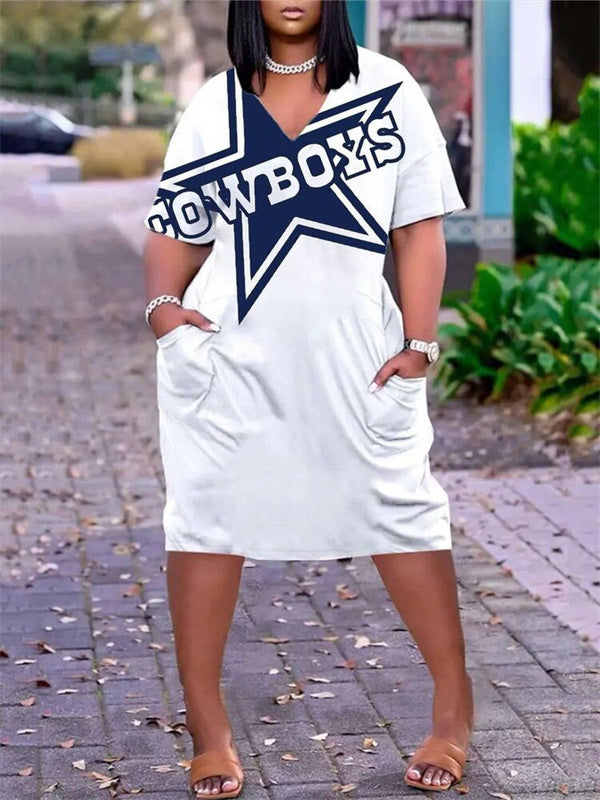 Dallas Cowboys V-neck Casual Pocket Dress