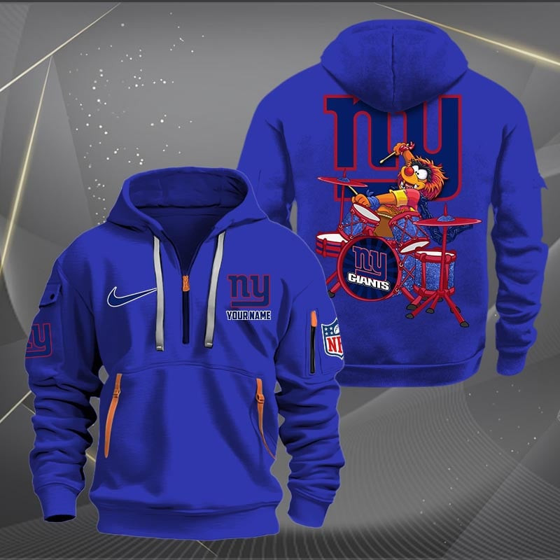 New York Giants Premium Personalized Quarter Zip Hoodie