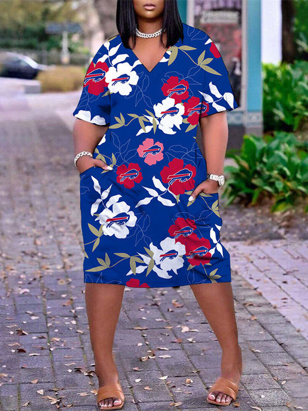 Buffalo Bills V-neck Casual Pocket Dress