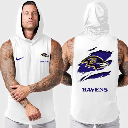 Baltimore Ravens Men Workout Hooded Tank Top AZMGSH003