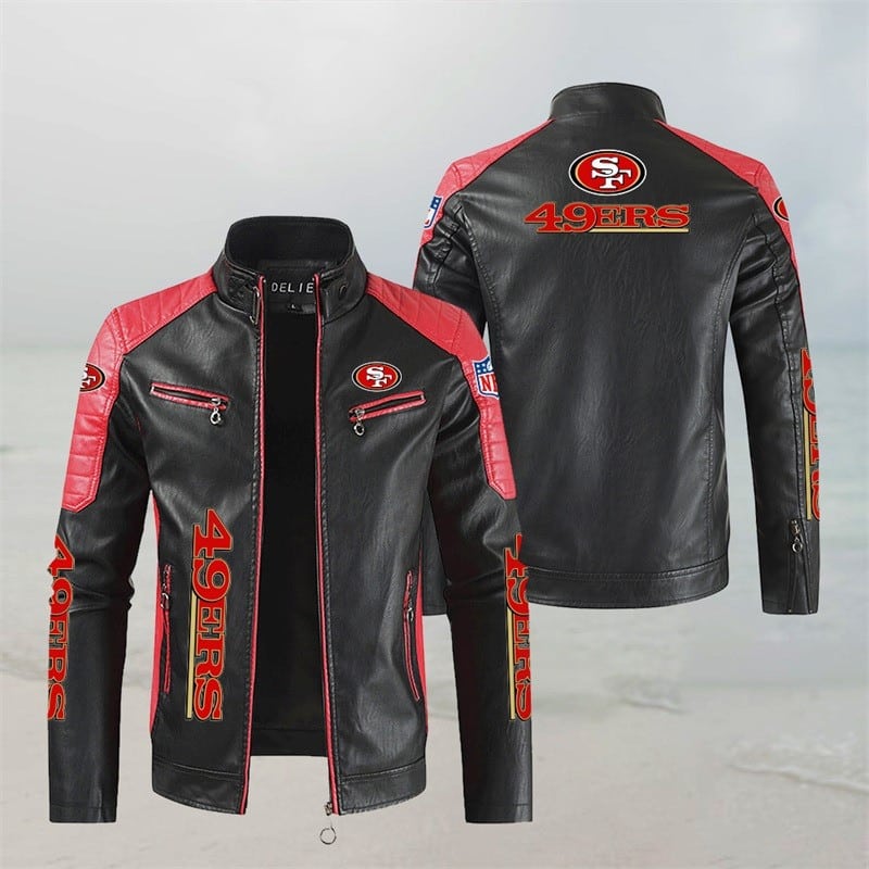 Stylish View of San Francisco 49ers Stand Collar Leather Jacket