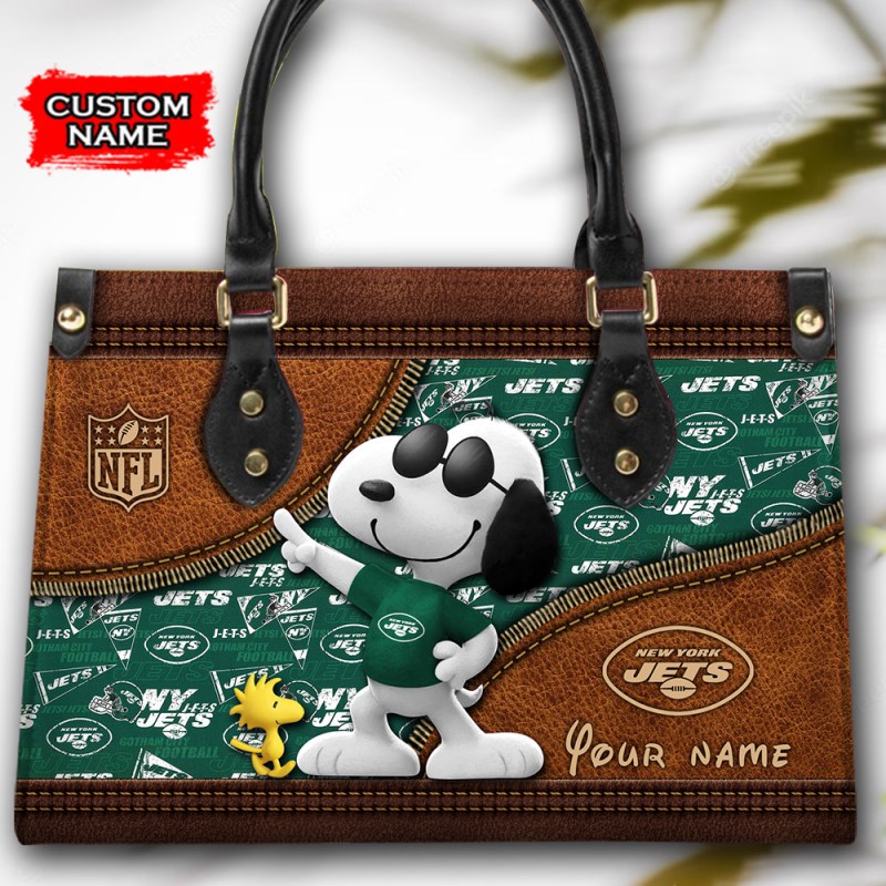 New York Jets Personalized Leather Hand Bag - Side View