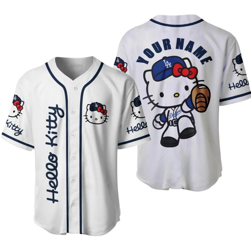Hello Kitty-Los Angeles Dodgers Custom Name Shirt Baseball Jersey