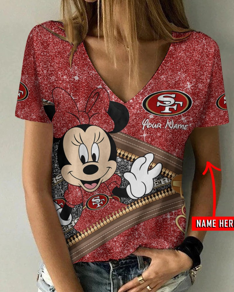 San Francisco 49ers Personalized V-neck T-shirt - Front View