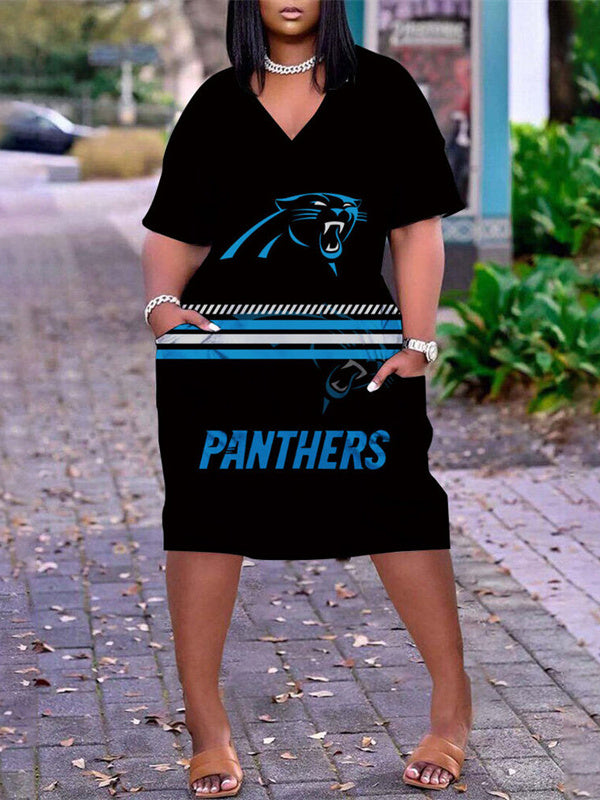 Carolina Panthers V-neck Casual Pocket Dress