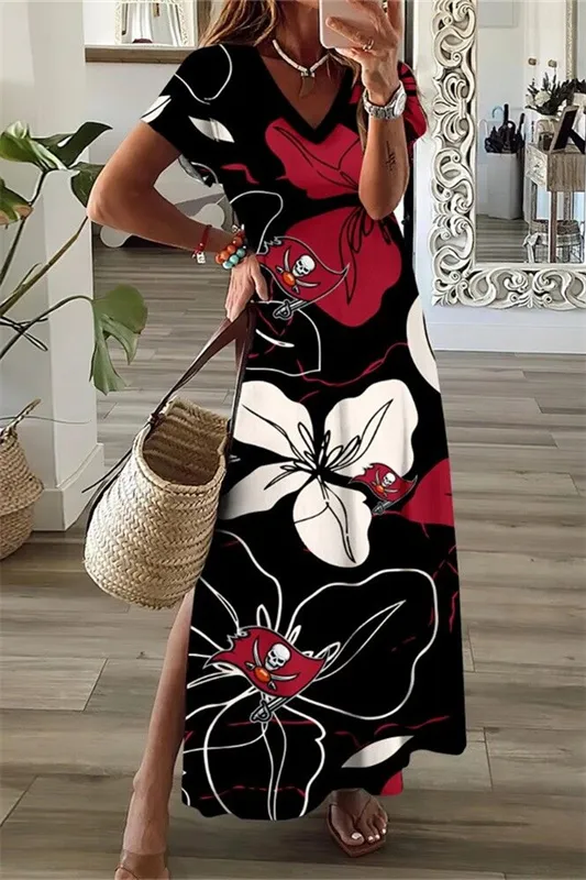 Tampa Bay Buccaneers V-Neck Side Slit Long Dress