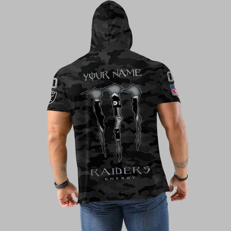 Las Vegas Raiders Personalized Camo Short Sleeve Hoodie Back View