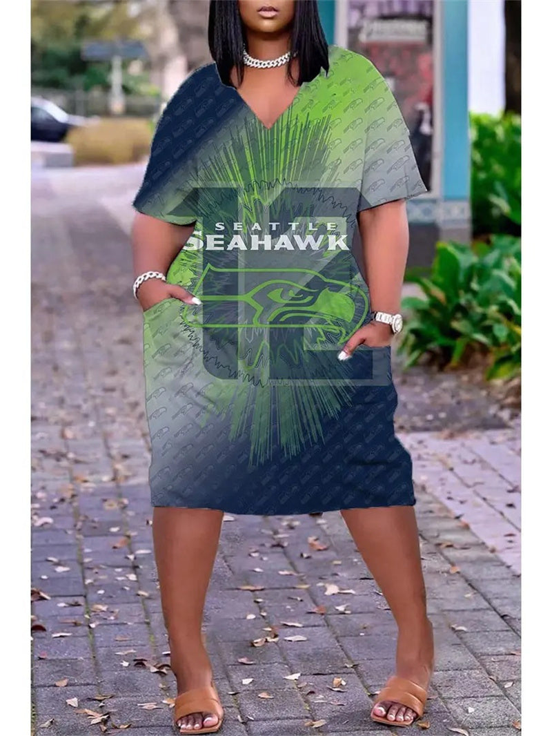 Seattle Seahawks V-neck Casual Pocket Dress