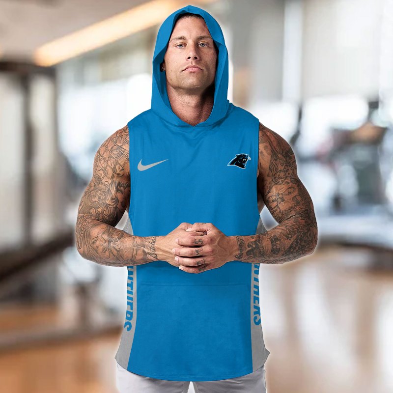 Carolina Panthers Personalized Men's Workout Hooded Tank Top - Front Color View