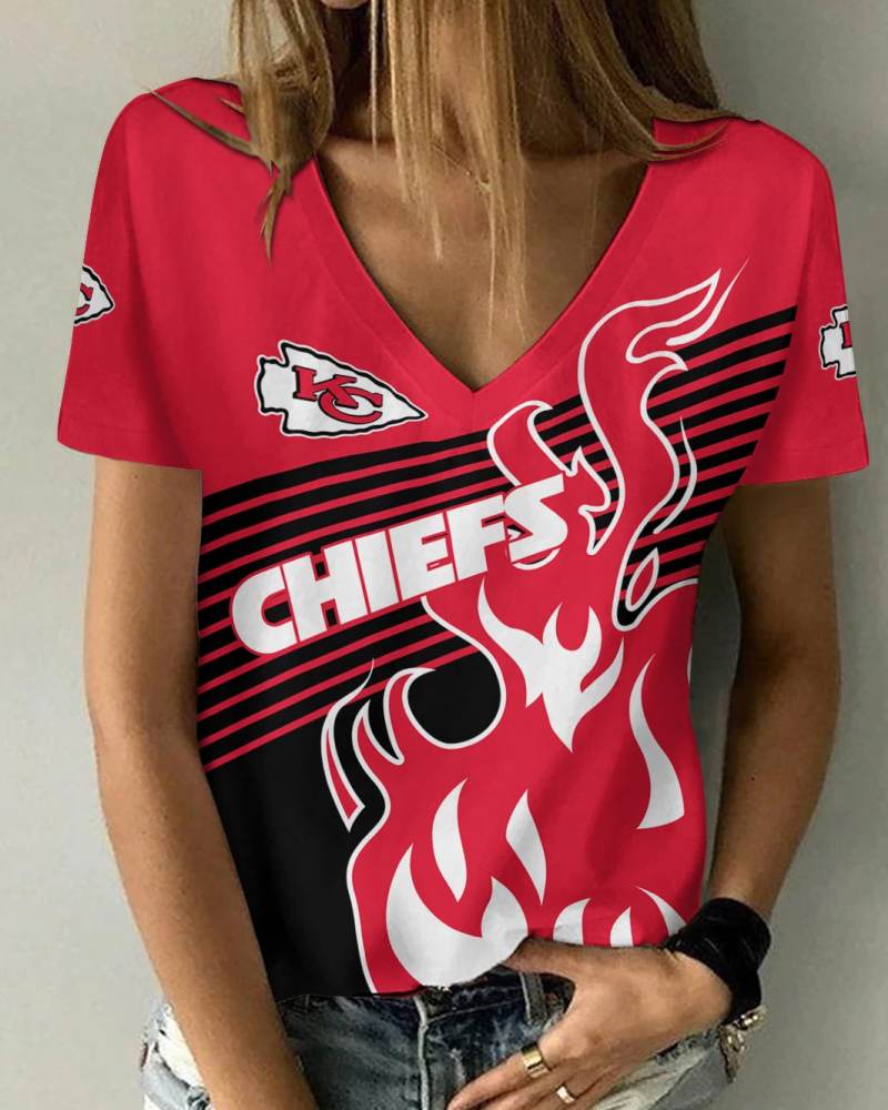 Kansas City Chiefs V-neck Women T-shirt Front View