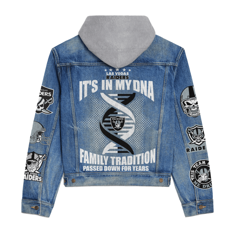 Las Vegas Raiders Premium Hooded Denim Jacket Back View