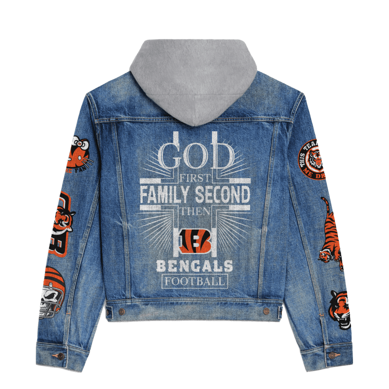 Cincinnati Bengals Premium Hooded Denim Jacket - Team Merchandise