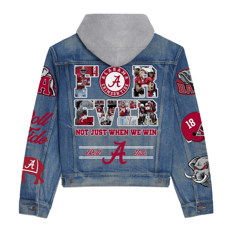 Abama Crimson Tide Premium Hooded Denim Jacket Detail View