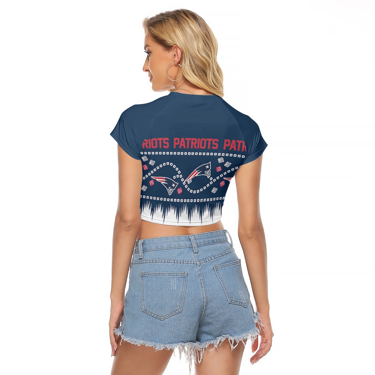 New England Patriots Women's Raglan Cropped T-Shirt Back View