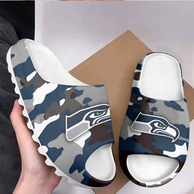 Seattle Seahawks Yeezy Slippers Mockup Image 2