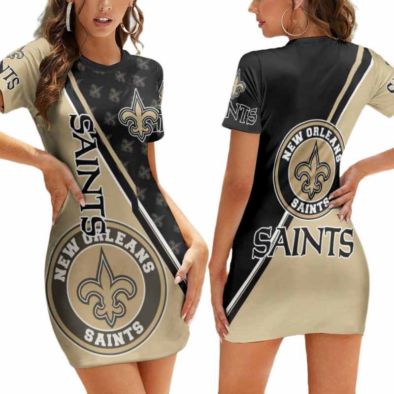 New Orleans Saints Casual Short Sleeve Bodycon Mini Dress