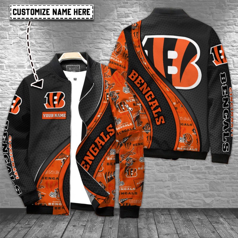 Cincinnati Bengals Personalized Bomber Jacket Front View