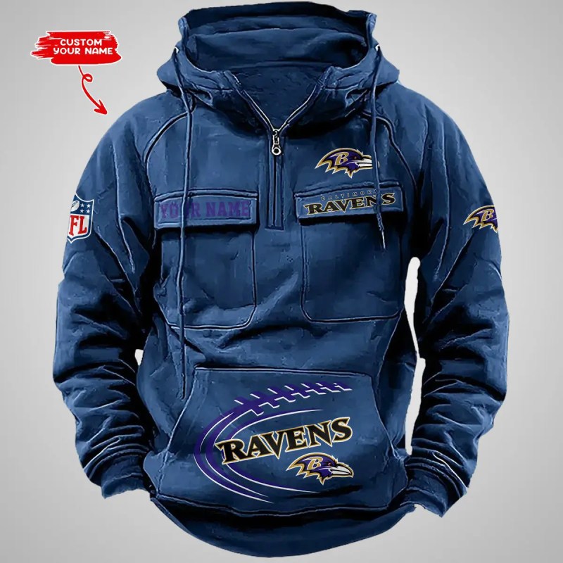 Baltimore Ravens Multi-Pockets Zip Hoodie 3