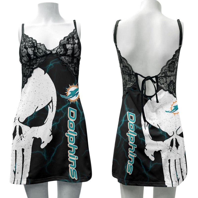 Miami Dolphins Lace Back Strap Slip Dress Front View