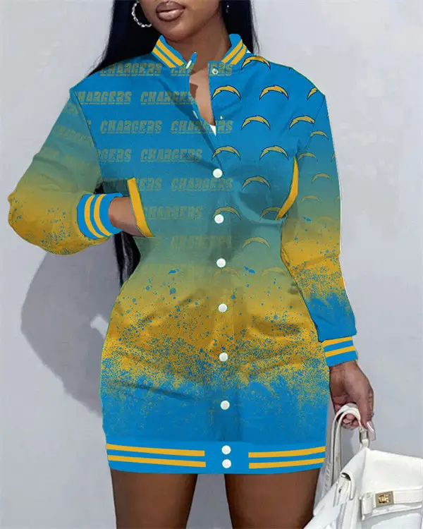 Los Angeles Chargers Women Button Down Jacket Dress AZBTBDJD000207 1 Los Angeles Chargers Women's Button Down Jacket Dress