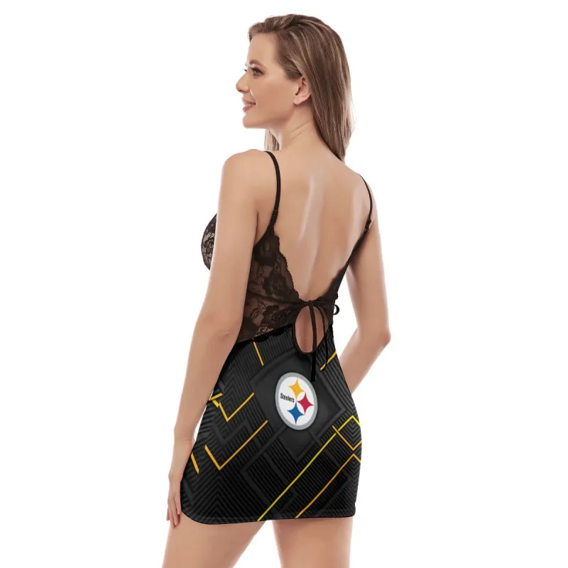 Pittsburgh Steelers Lace Back Strap Slip Dress Image 3