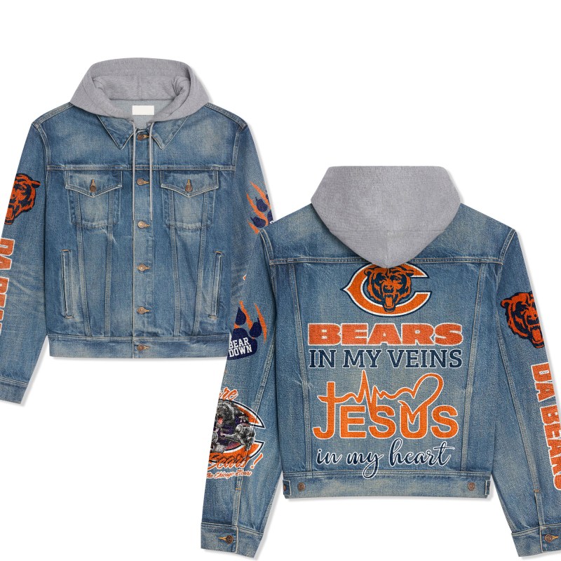 Chicago Bears Premium Hooded Denim Jacket Front View