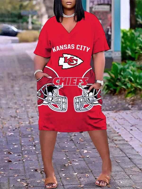 Kansas City Chiefs V-neck Casual Pocket Dress
