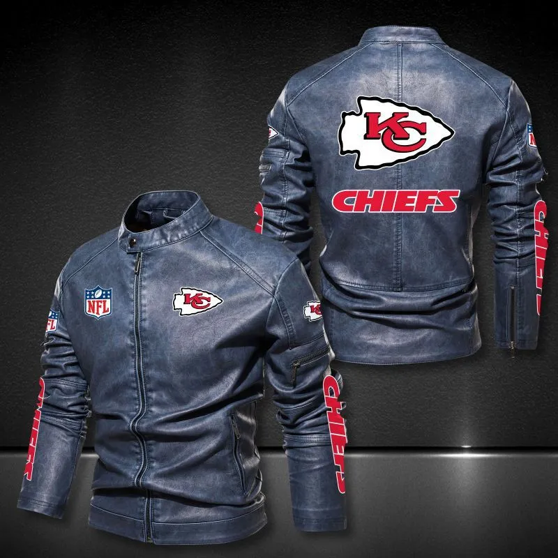 Kansas City Chiefs Stand-up Collar Leather Jacket Image 2