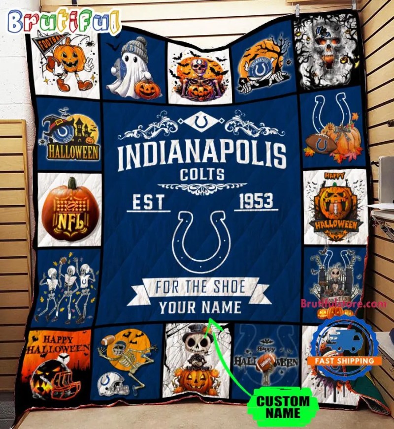 Indianapolis Colts Special Pumpkin Halloween Quilt Blanket