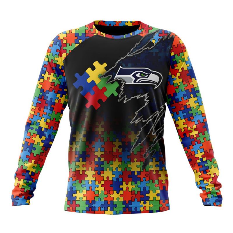 Seattle Seahawks Hoodie with Autism Awareness Design