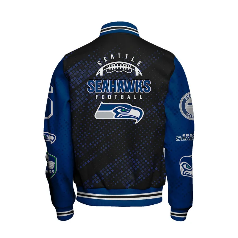 Close-up of Seattle Seahawks Varsity Jacket Details