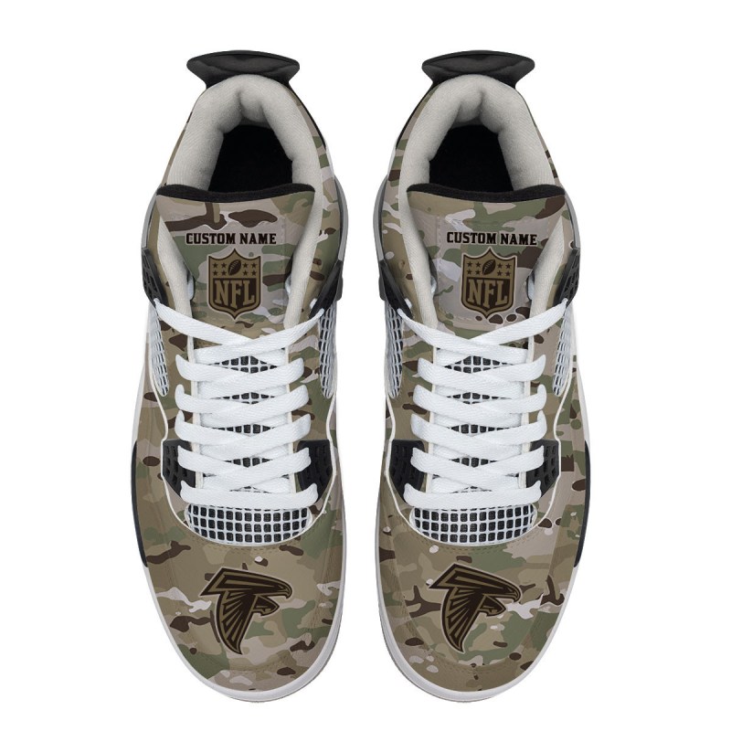 Atlanta Falcons Camo Personalized AJ4 Sneaker Back View