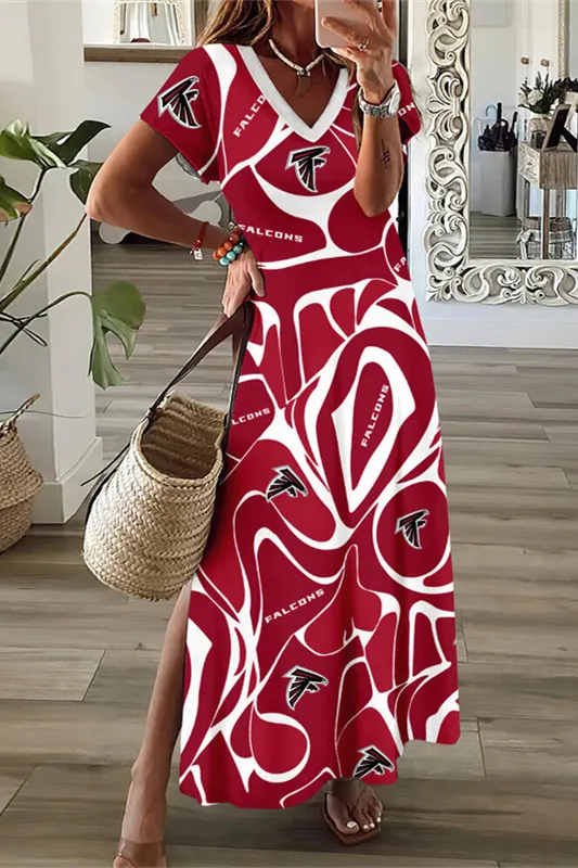 Atlanta Falcons V-Neck Side Slit Long Dress