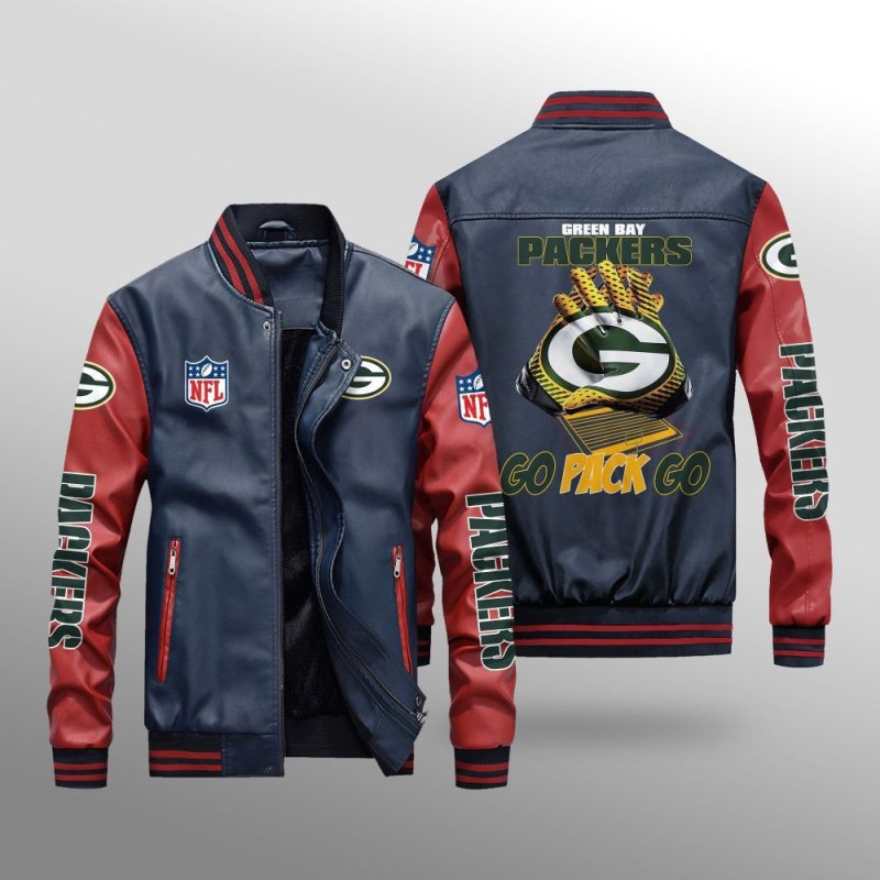 Green Bay Packers Leather Bomber Jacket - Side View