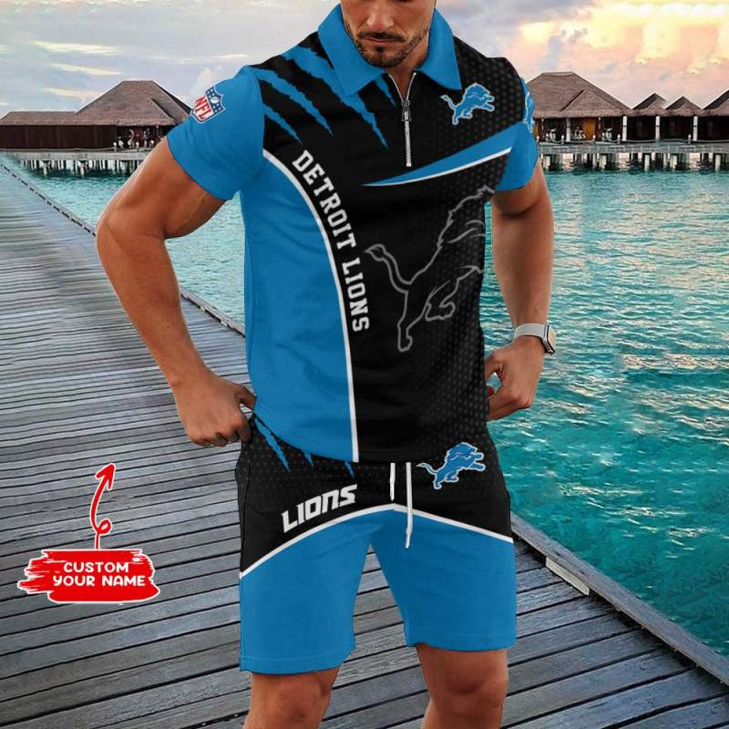 Detroit Lions Zip Polo Shirt and Shorts