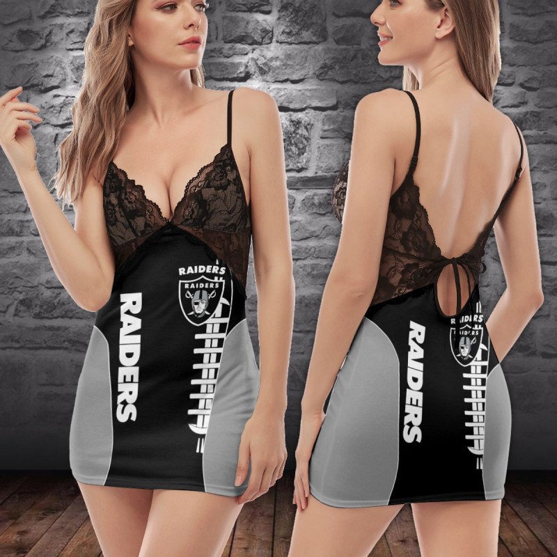 Las Vegas Raiders Lace Back Strap Slip Dress