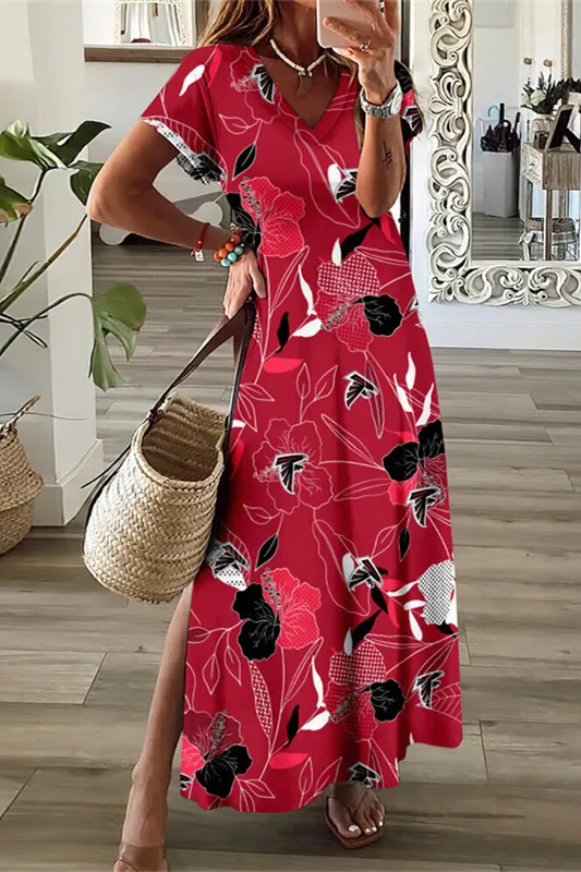 Atlanta Falcons V-Neck Side Slit Long Dress