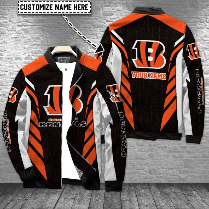 Cincinnati Bengals Personalized Bomber Jacket Front View