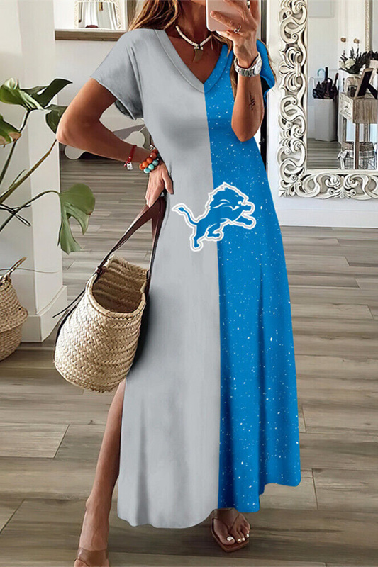 Detroit Lions V-Neck Side Slit Long Dress