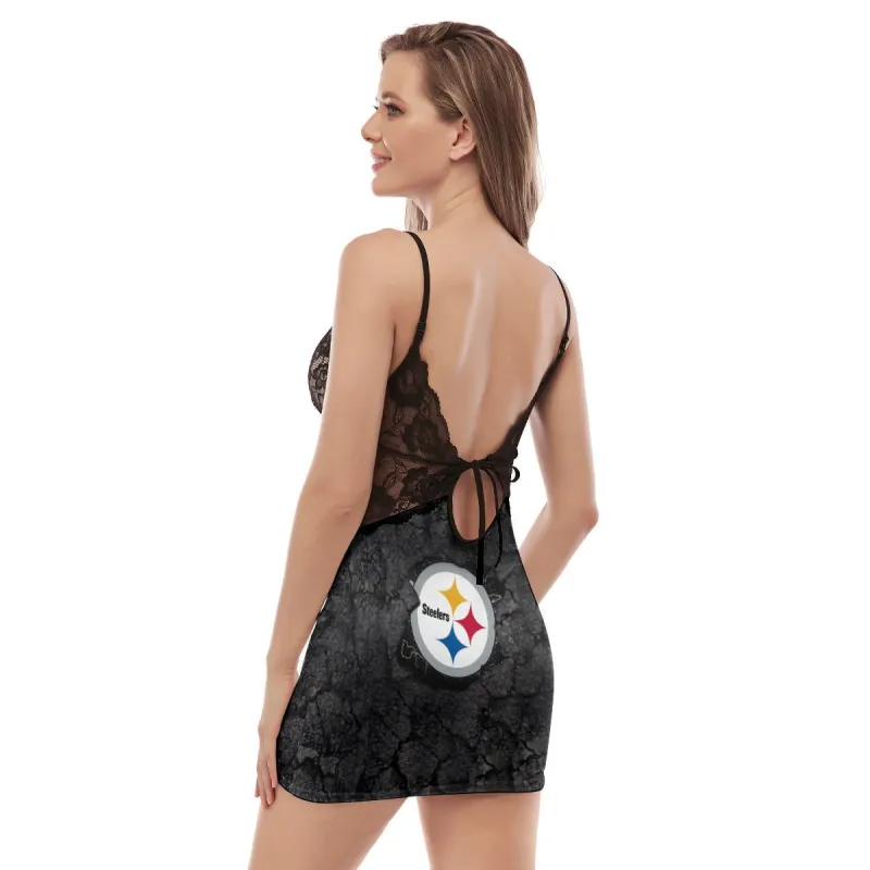 Pittsburgh Steelers Lace Back Strap Slip Dress - Style 5