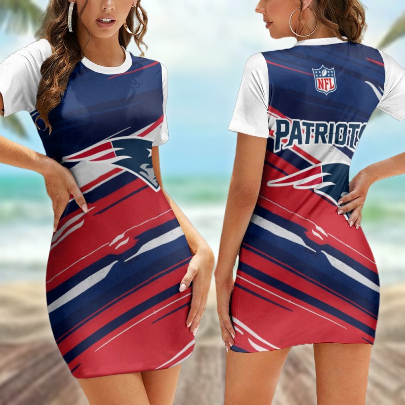 New England Patriots Casual Short Sleeve Bodycon Mini Dress