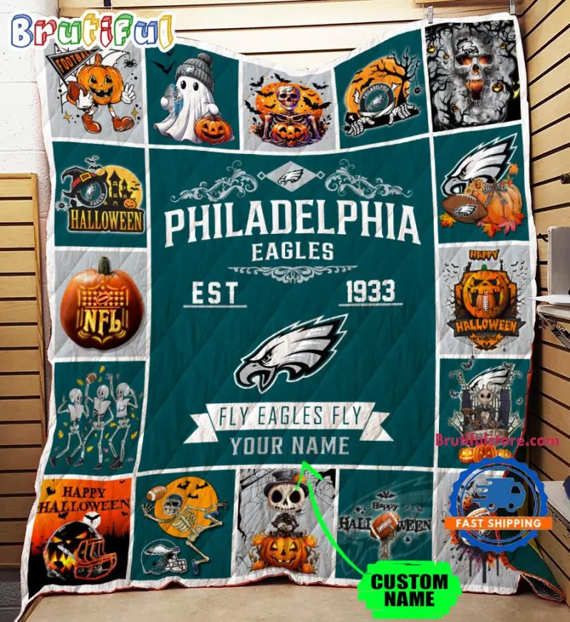 Philadelphia Eagles Special Pumpkin Halloween Quilt Blanket
