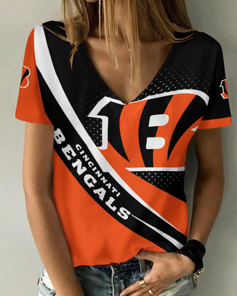 Cincinnati Bengals Personalized Summer V-neck Women T-shirt