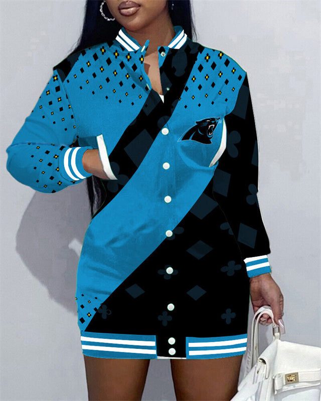 Carolina Panthers Women Button Down Jacket Dress