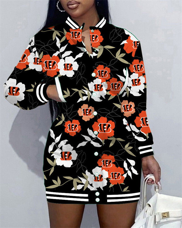 Cincinnati Bengals Women Button Down Jacket Dress